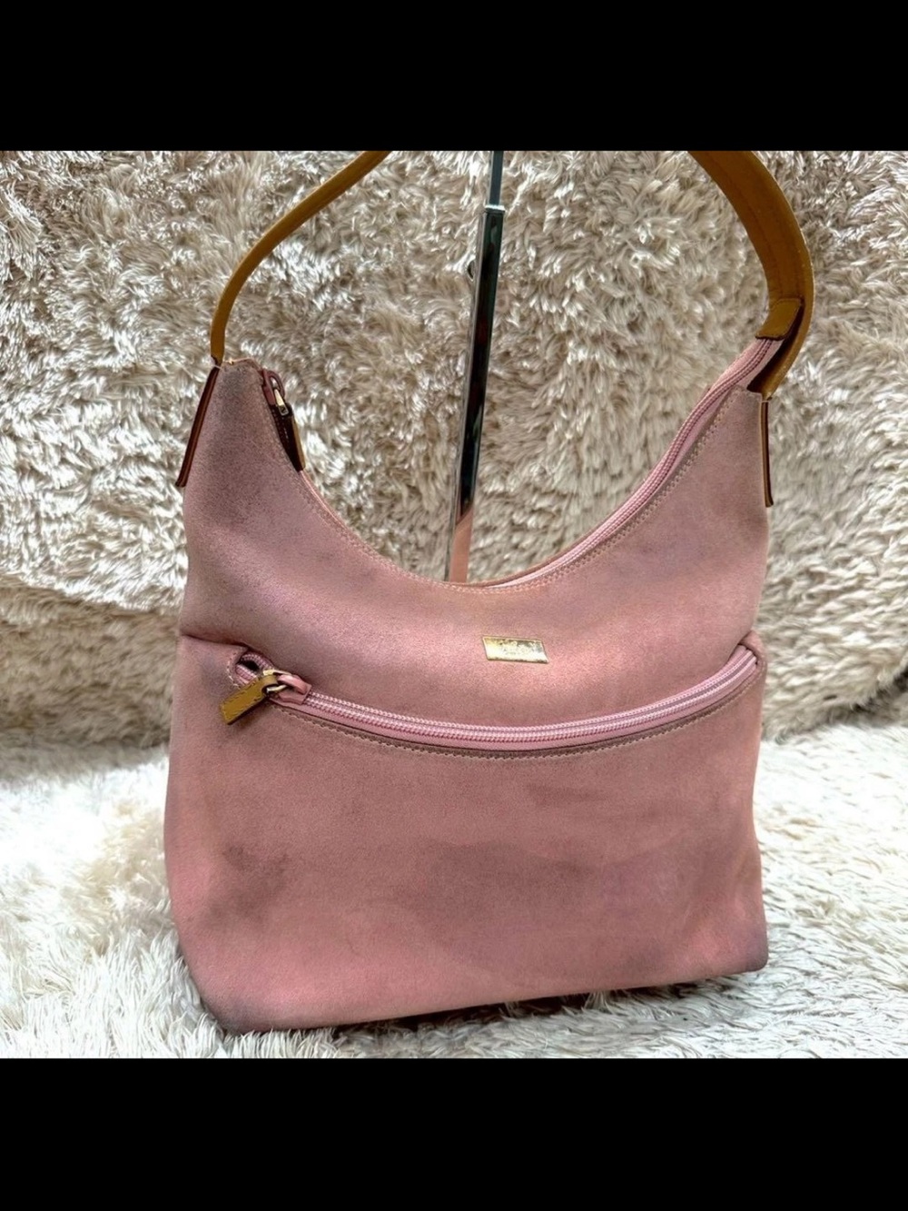 Gucci Pink Suede Shoulder Bag with Tan Strap